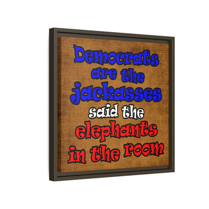 donkeys and elephants - framed canvas art (brown papyrus)