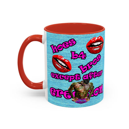 hoes b4 bros - Accent Mug (faded blue)