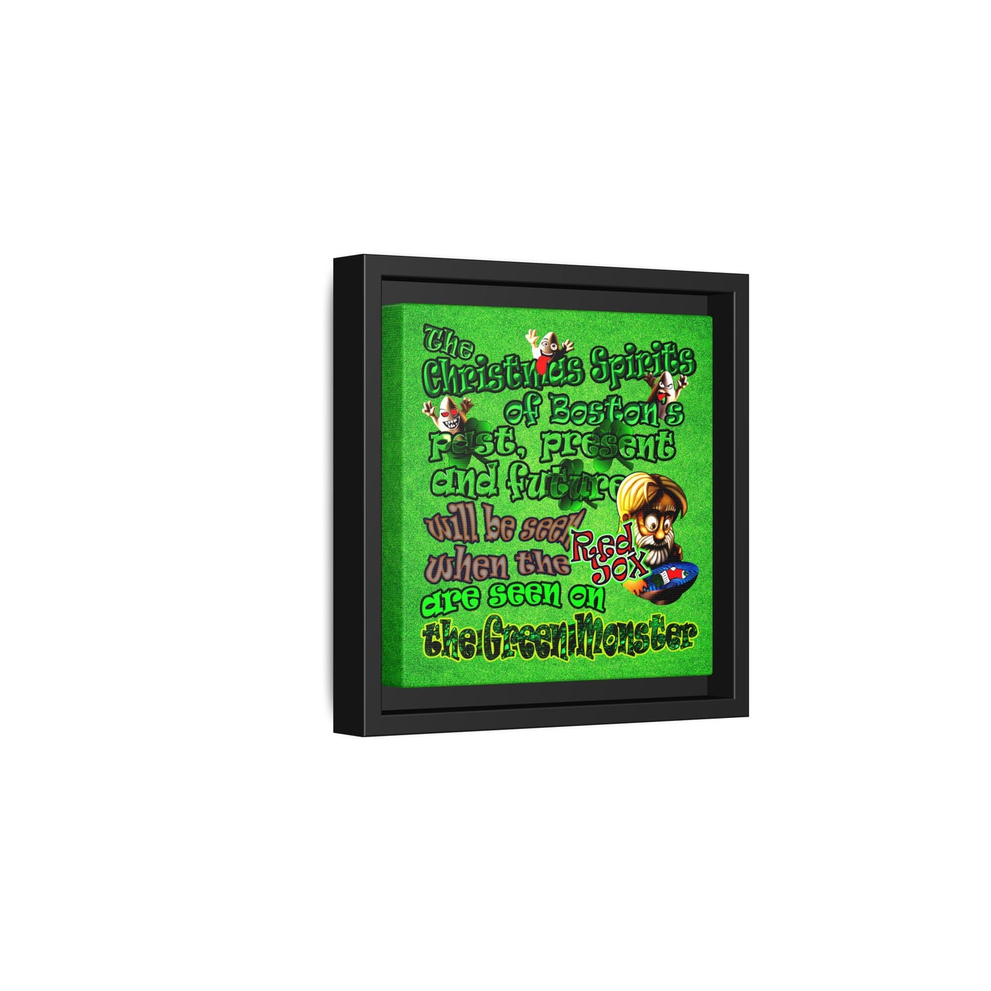 christmas spirits of boston - framed canvas art (green turf)