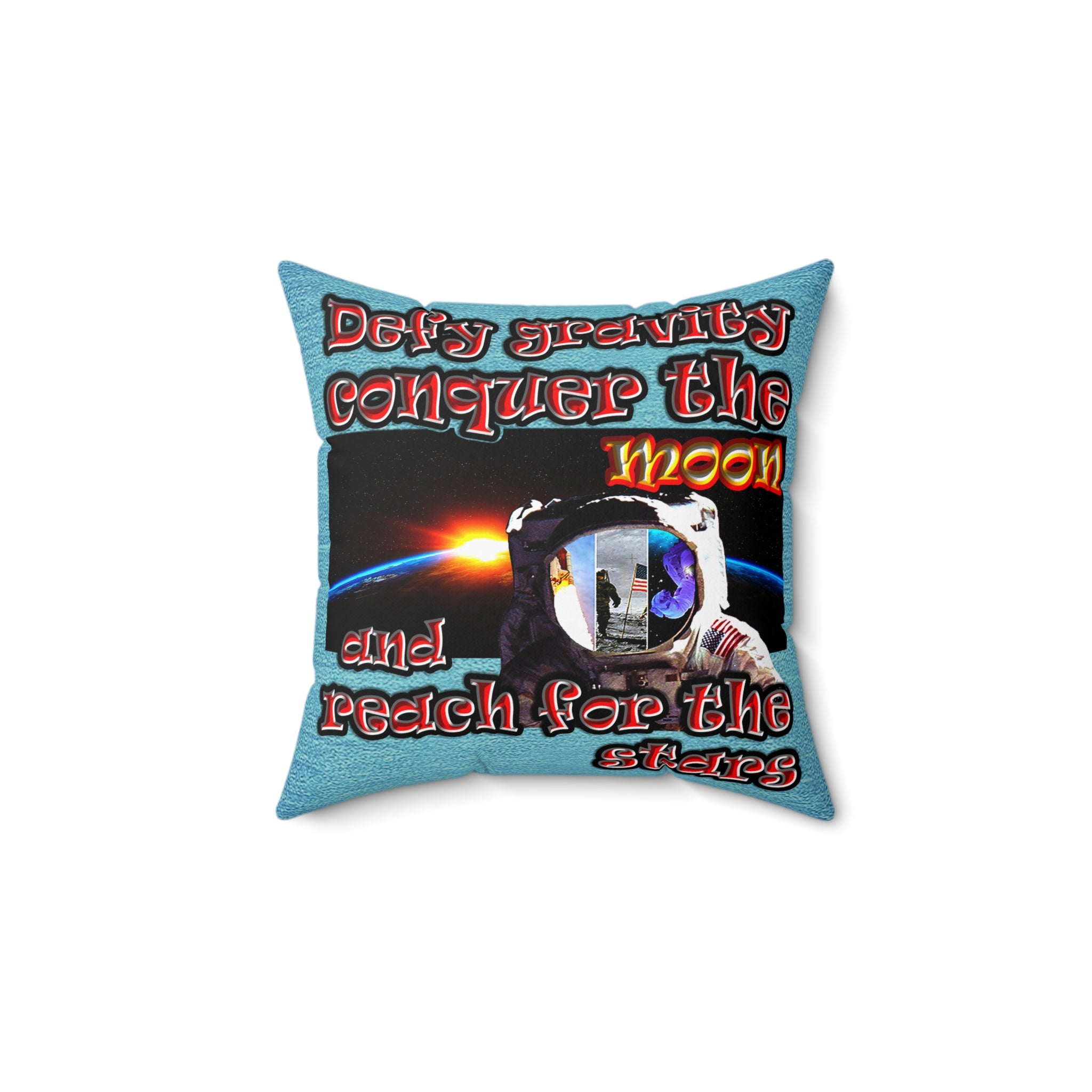 defy conquer reach - Spun Polyester Square Pillow - (faded blue)