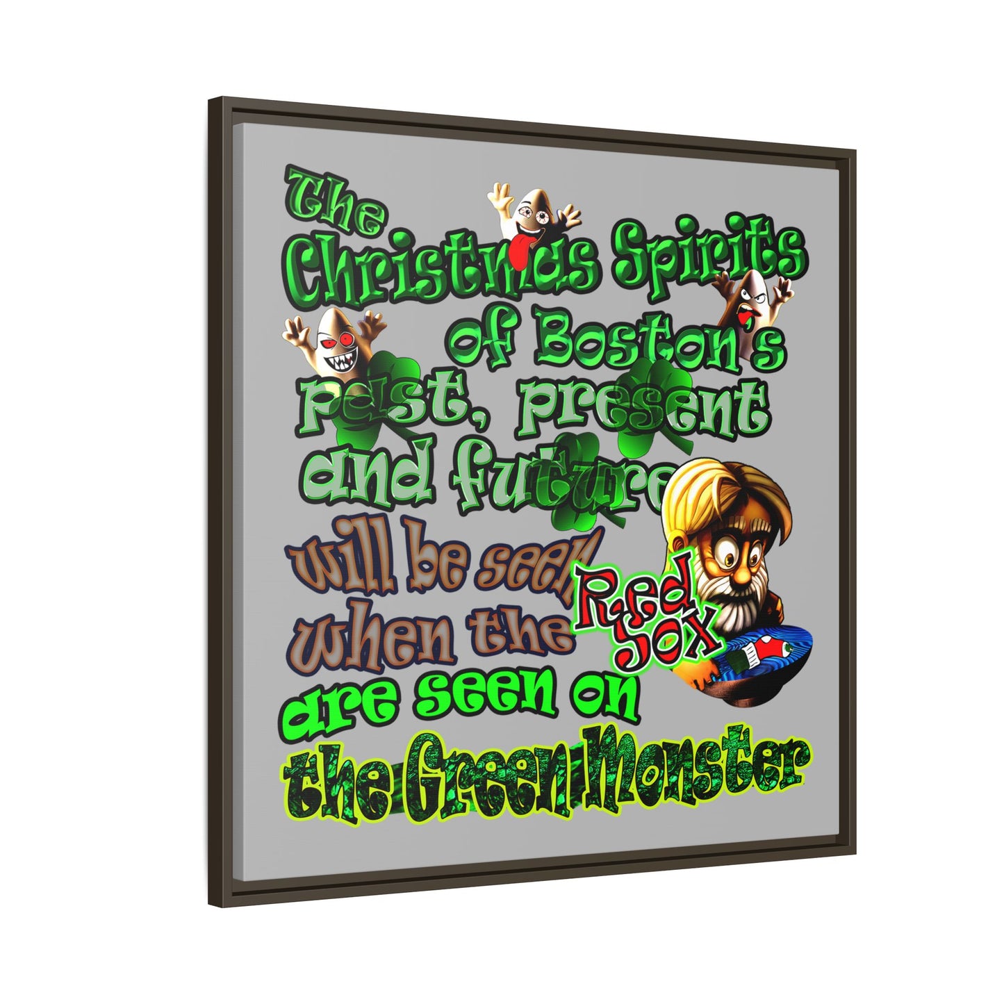 christmas spirits of boston - framed canvas art (light grey)