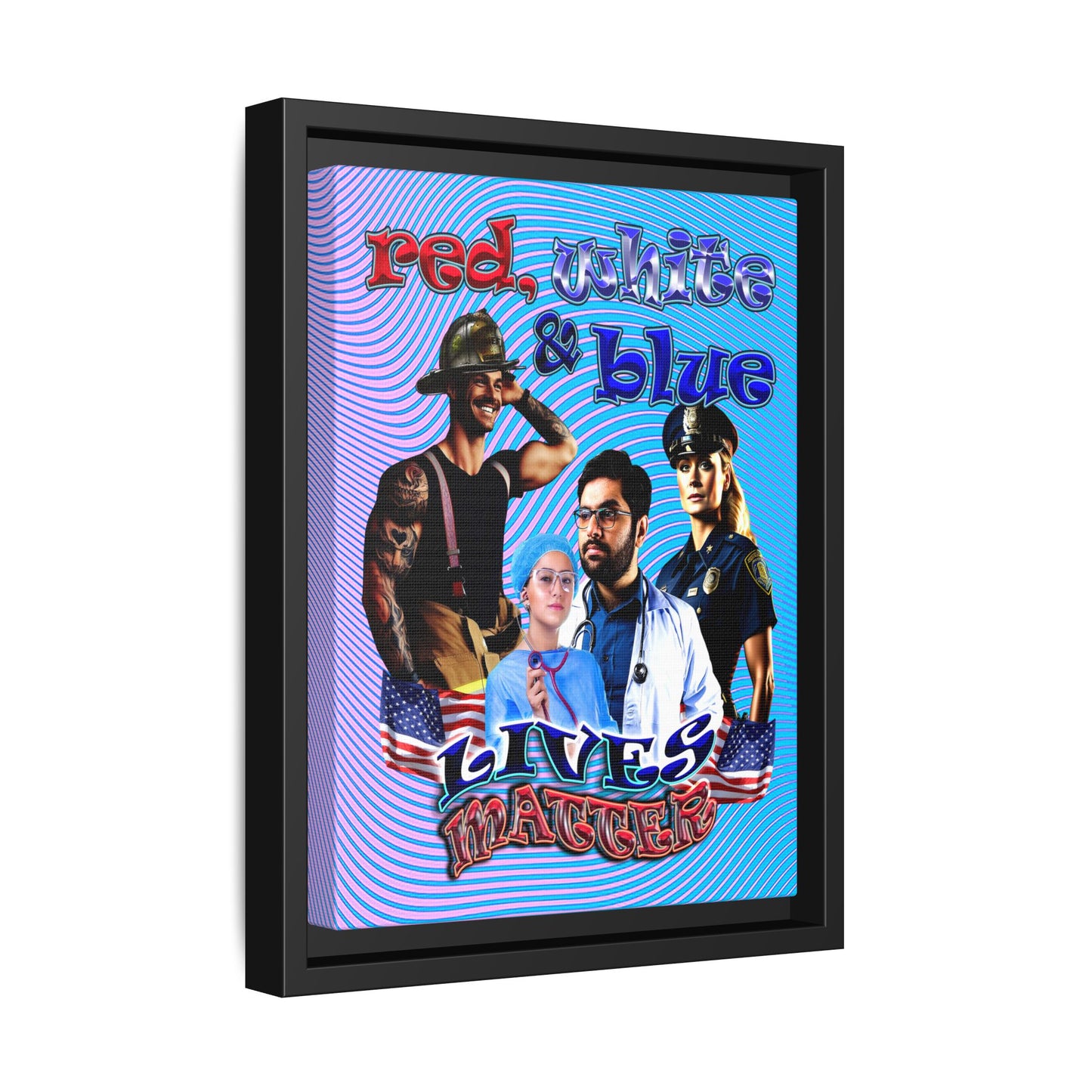rw&b lives matter - framed canvas art (light blue-purple wave)
