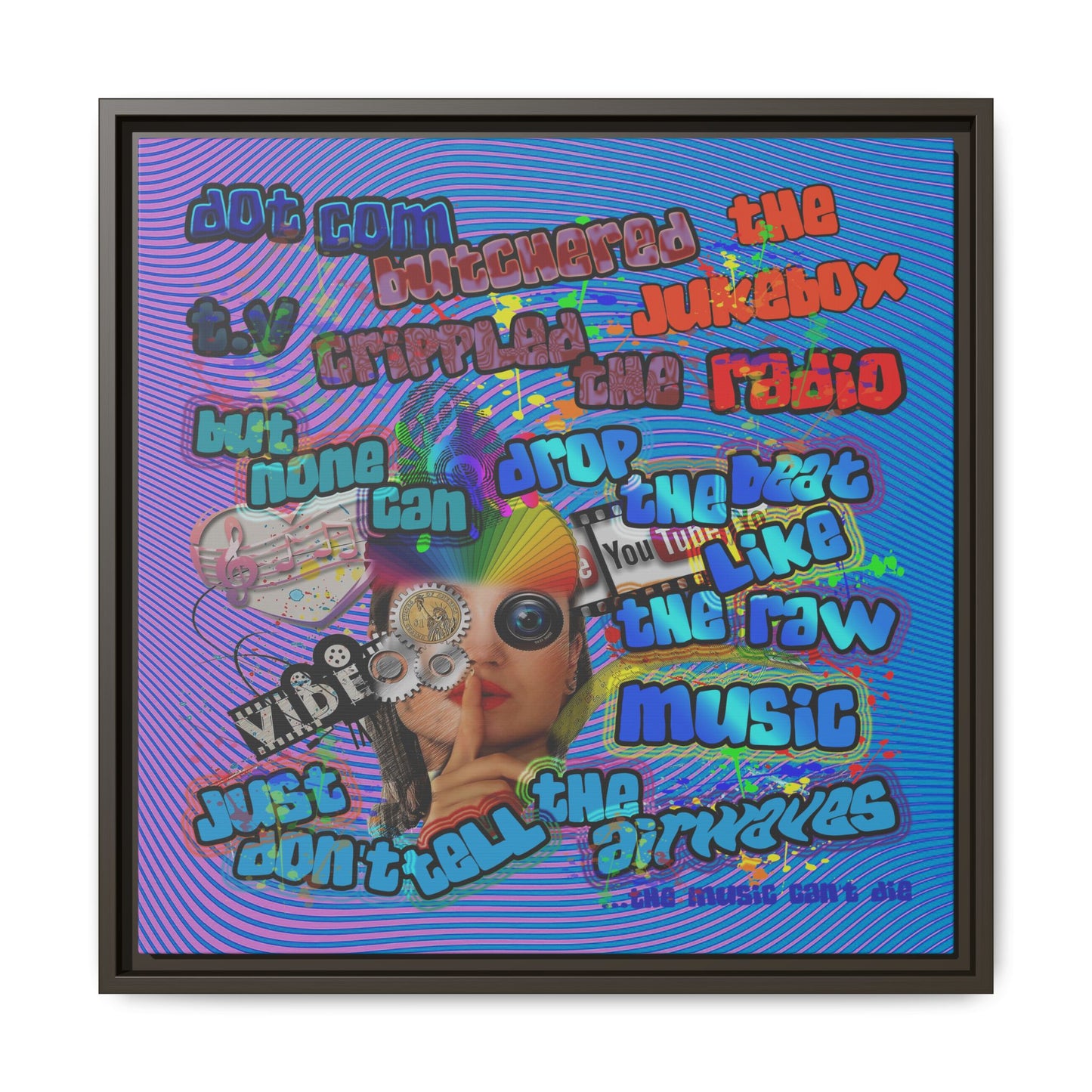 drop the beat - framed canvas art (light blue-purple wave)