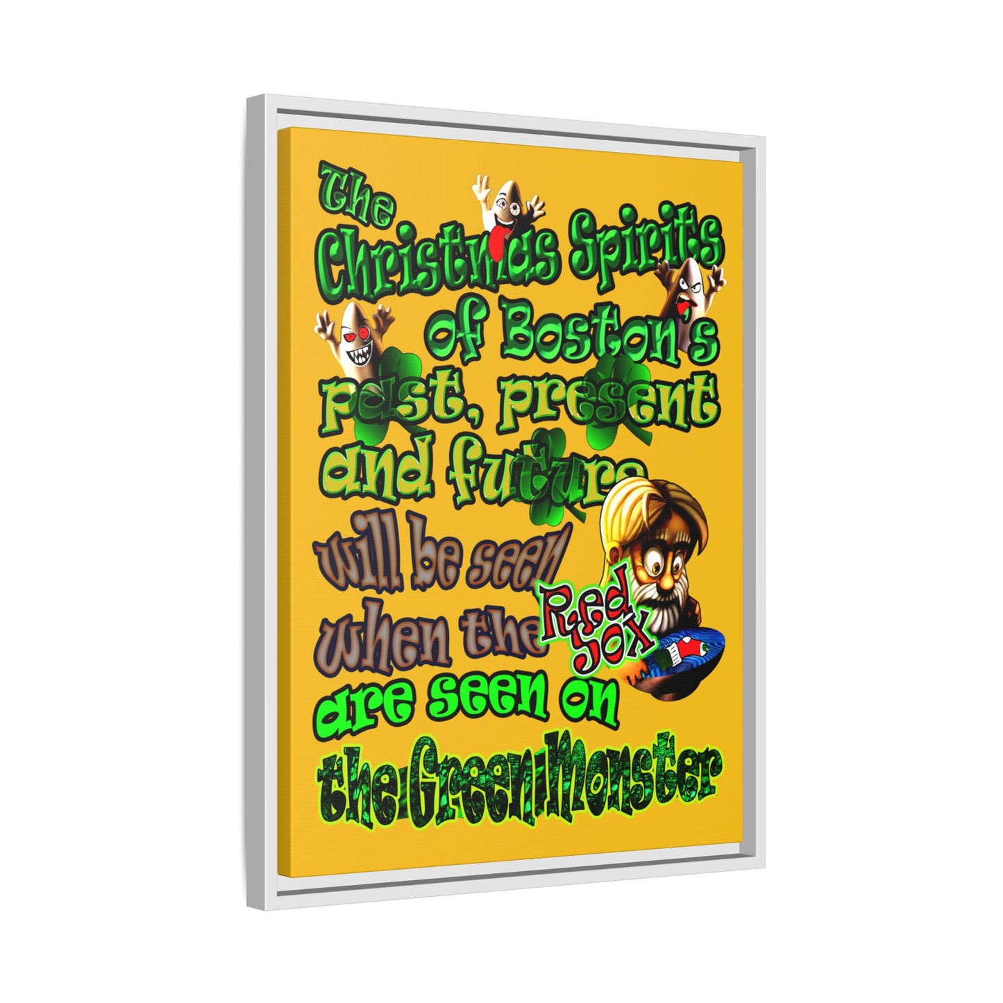 christmas spirits of boston - framed canvas art (yellow)