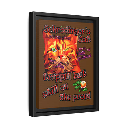 schrodinger's cat - framed canvas art (brown)