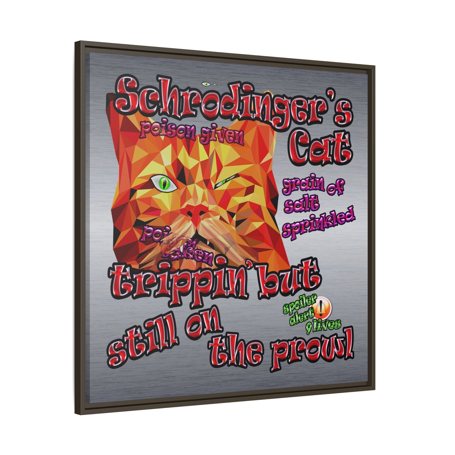 schrodinger's cat - framed canvas art (brushed nickel)