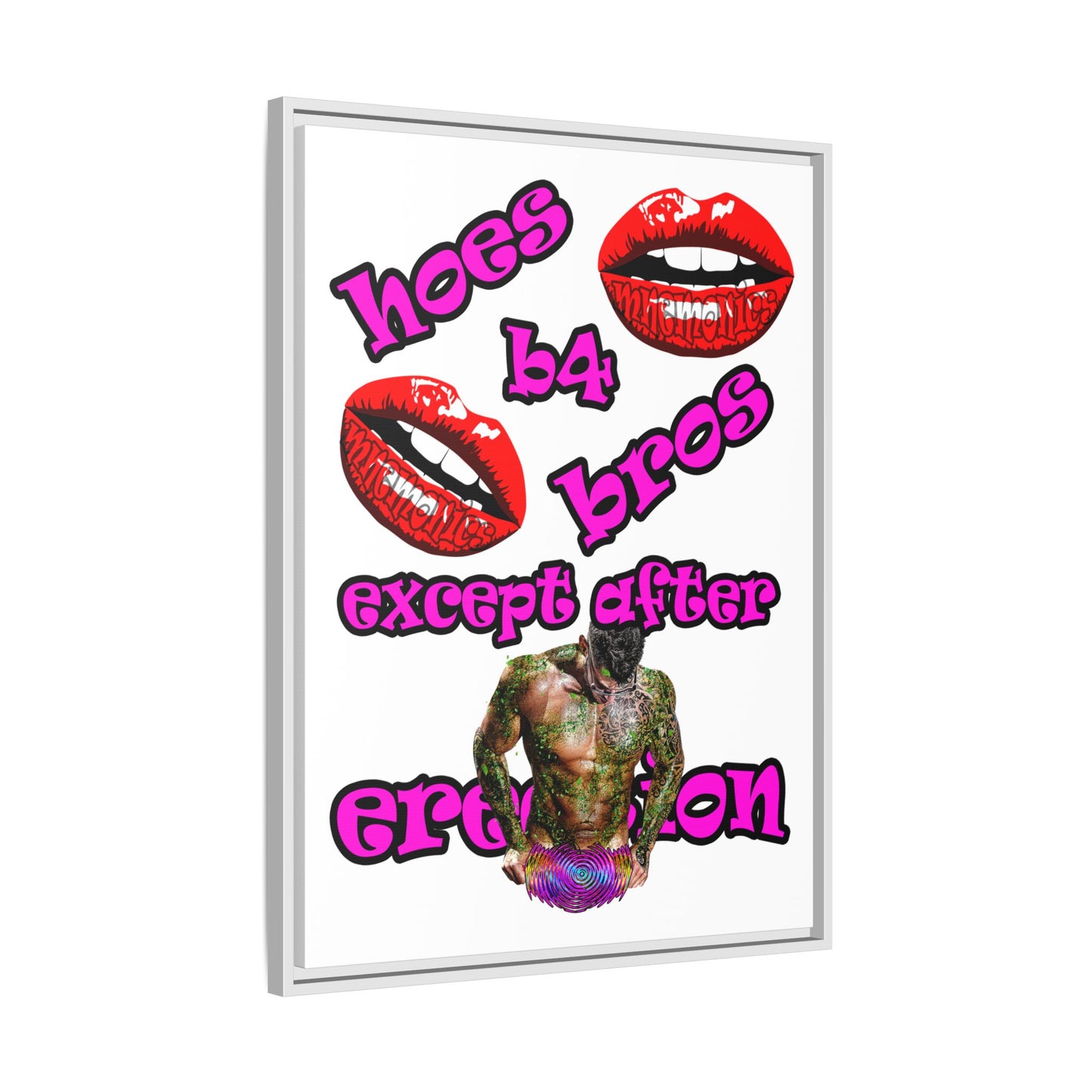 hoes b4 bros - framed canvas art (white)