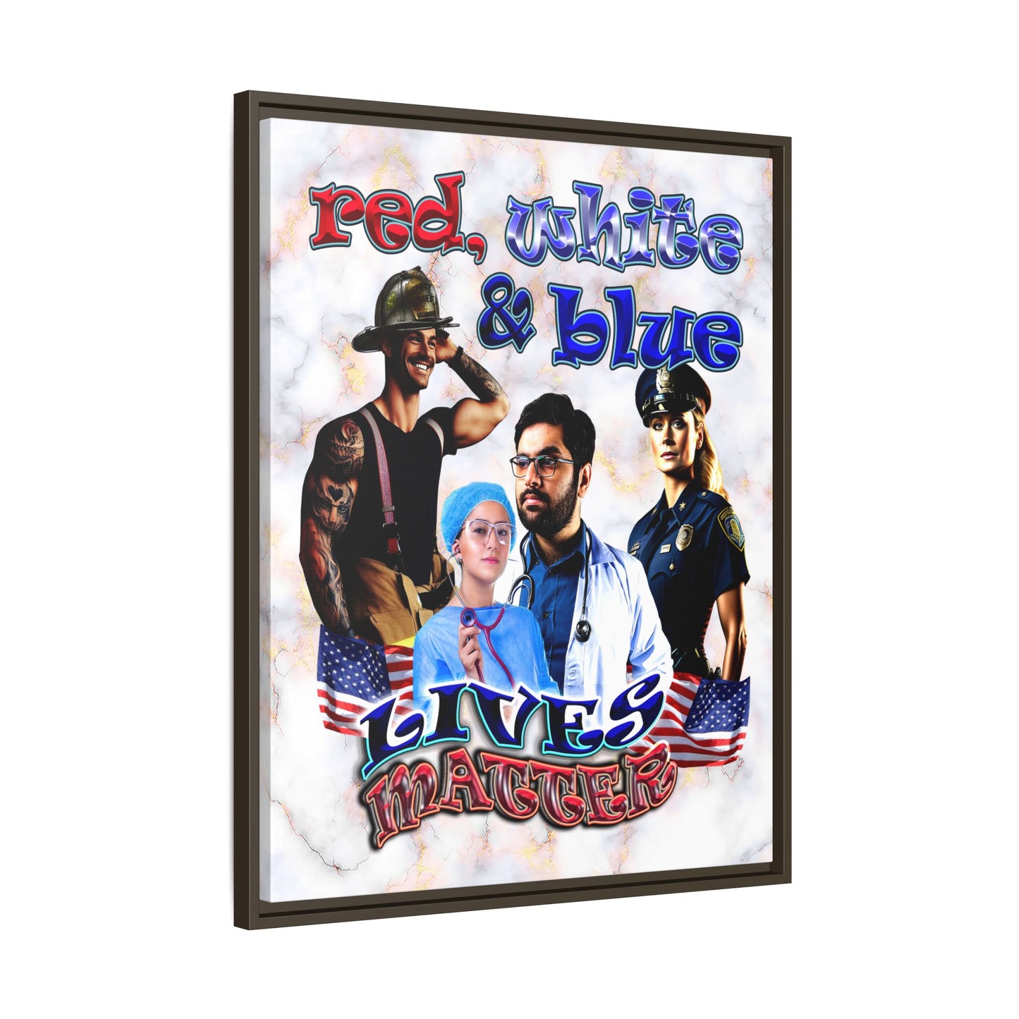 rw&b lives matter - framed canvas art (white marble)