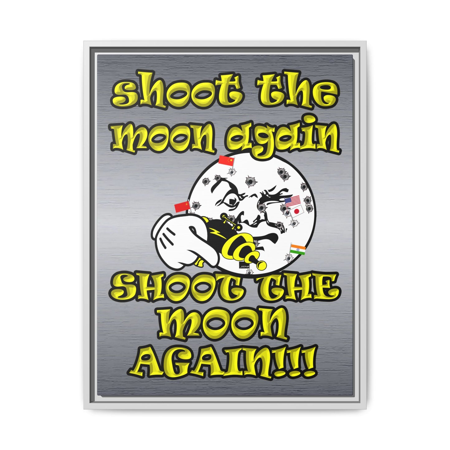 shoot the moon again - framed canvas art (brushed nickel)