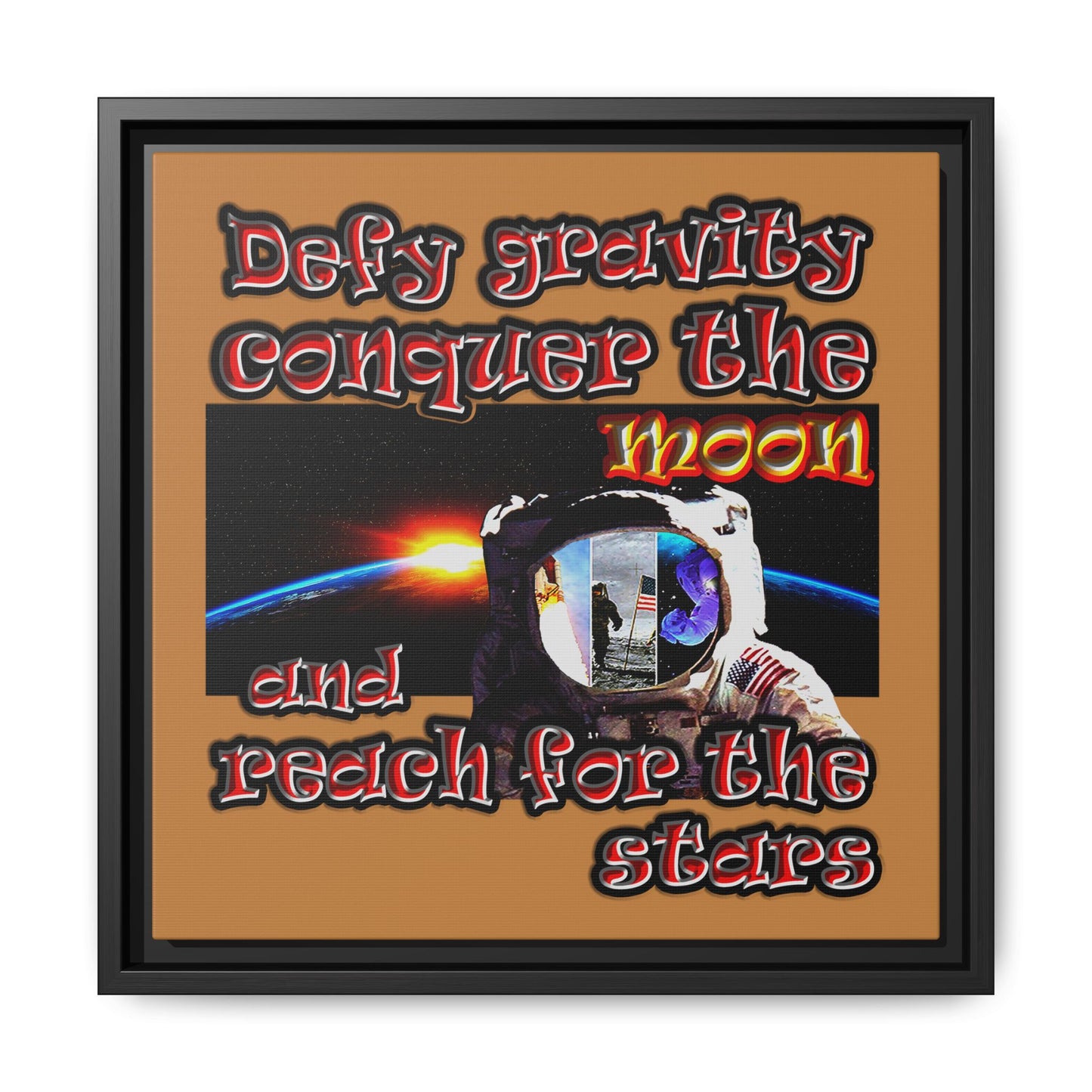 defy conquer reach - framed canvas art (light brown)