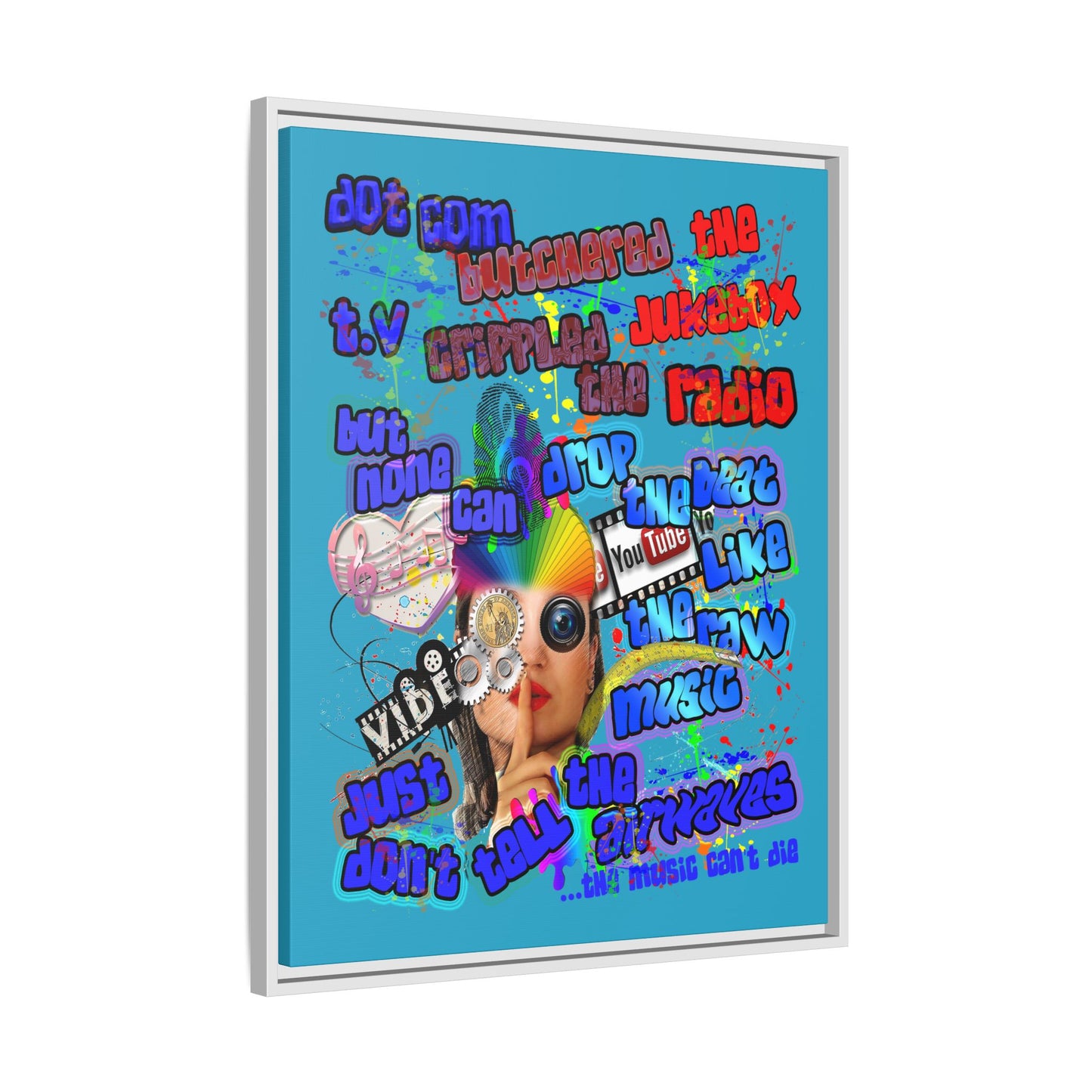 drop the beat - framed canvas art (turquoise)