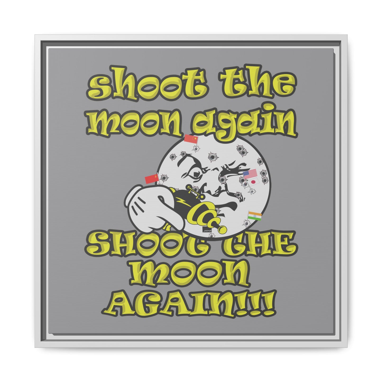 shoot the moon again - framed canvas art (grey)