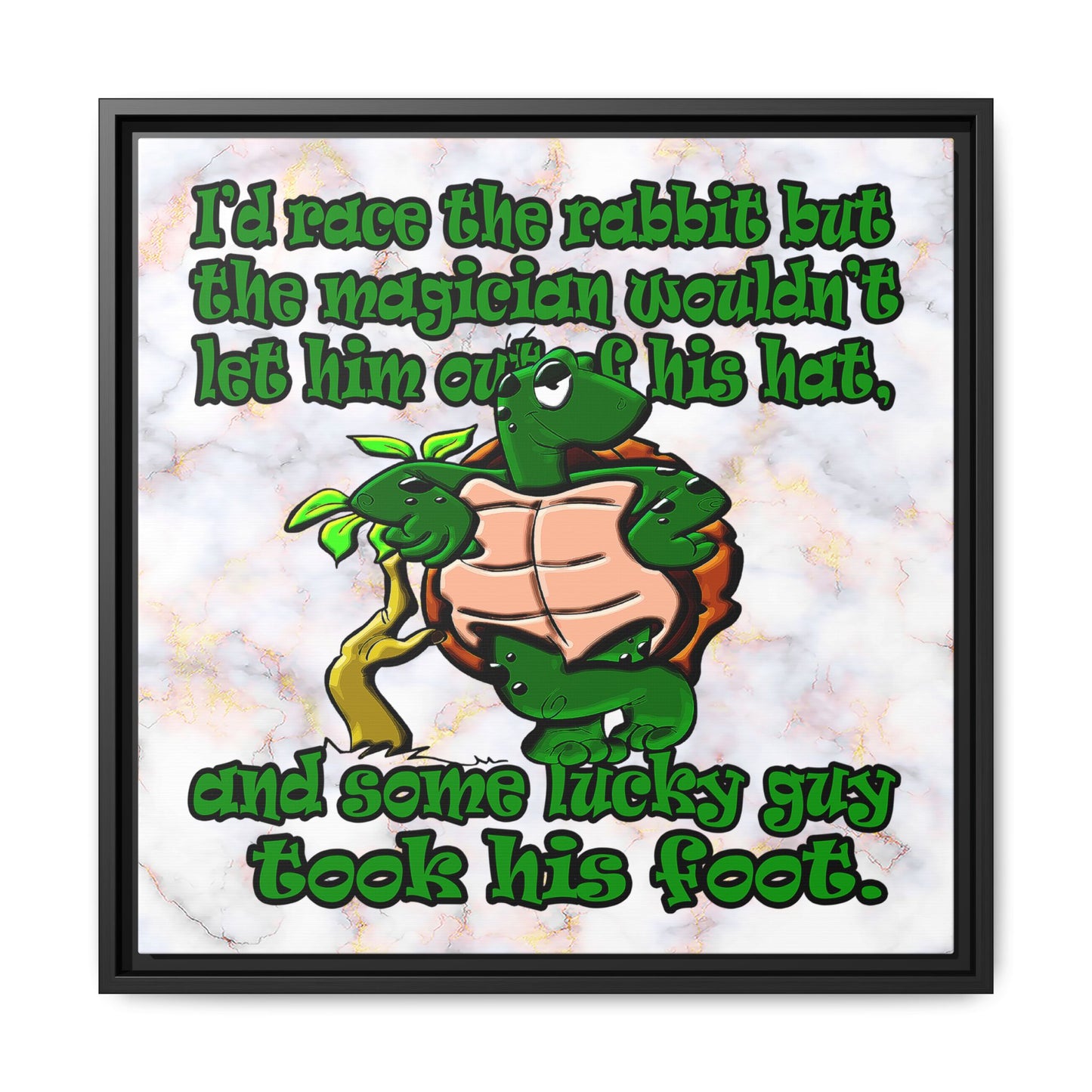 turtle race - framed canvas art (white marble)