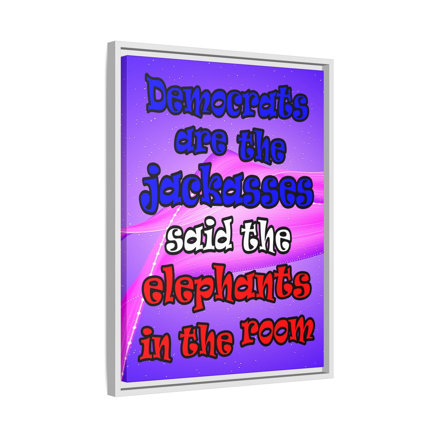 donkeys and elephants - framed canvas art (purple-pink wave)