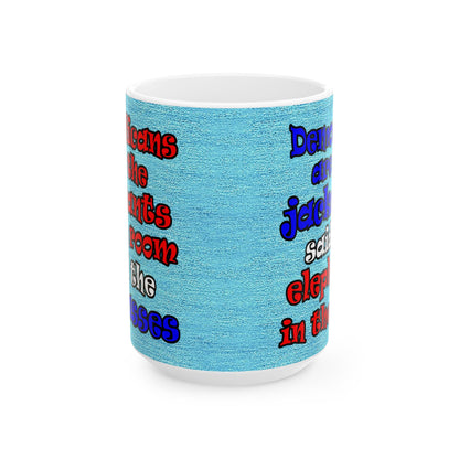 donkeys and elephants - White Mug (faded blue)