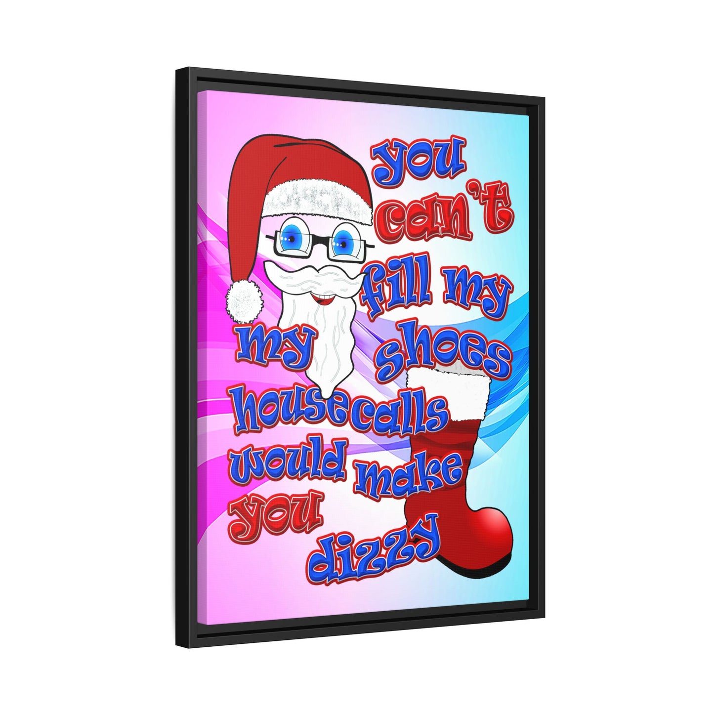 santa's shoes - framed canvas art (light blue-pink wave)