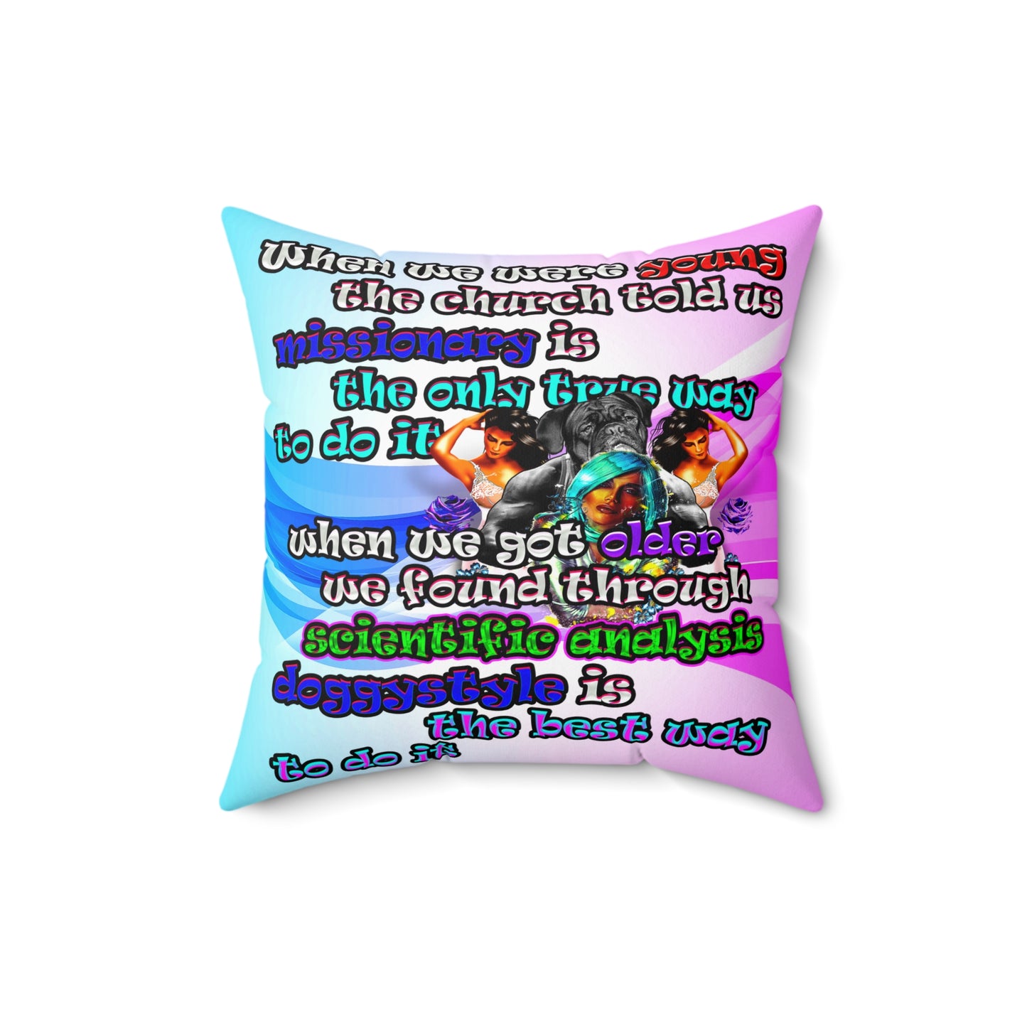 doggystyle - Spun Polyester Square Pillow - (light blue-pink wave)