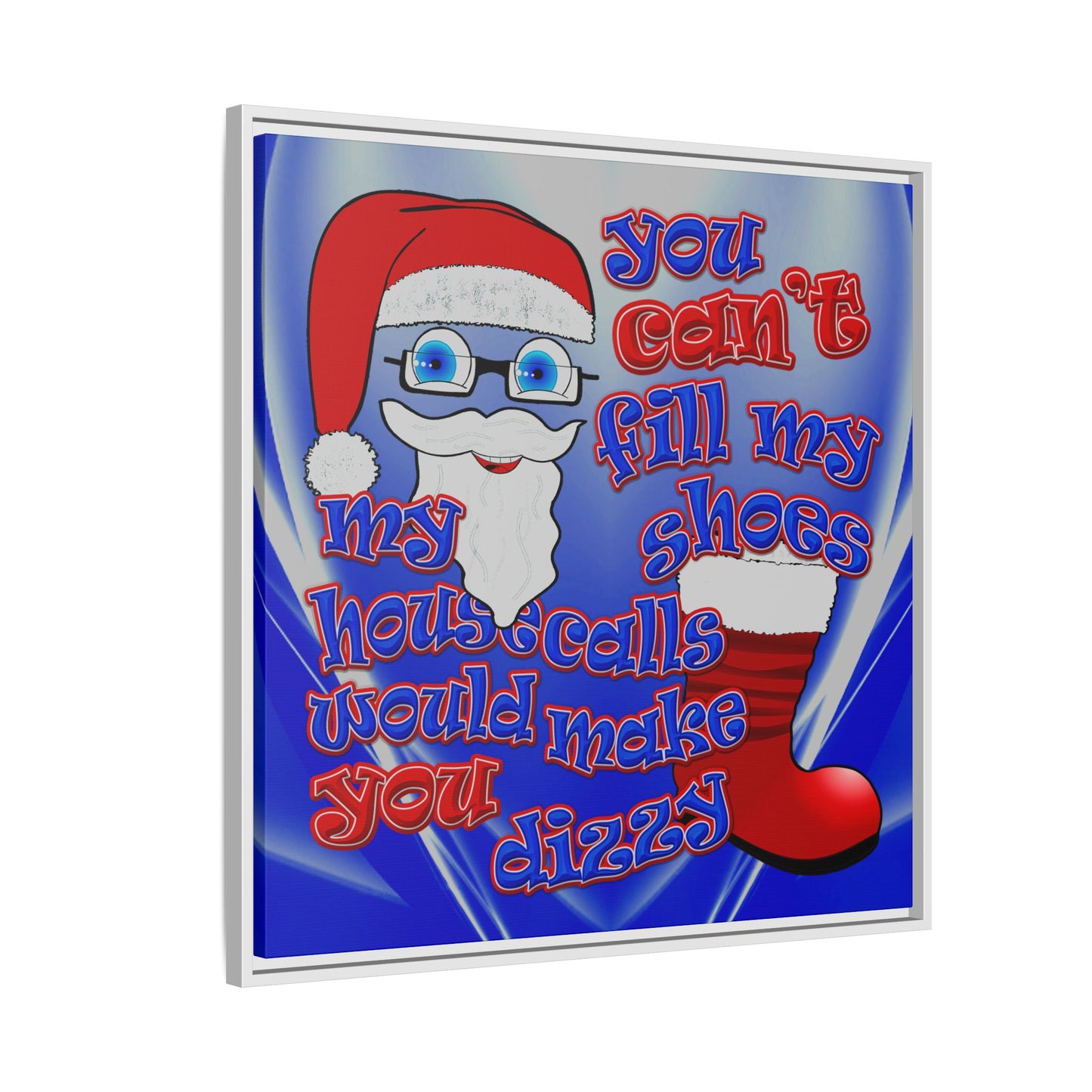 santa's shoes - framed canvas art (blue-white wave)