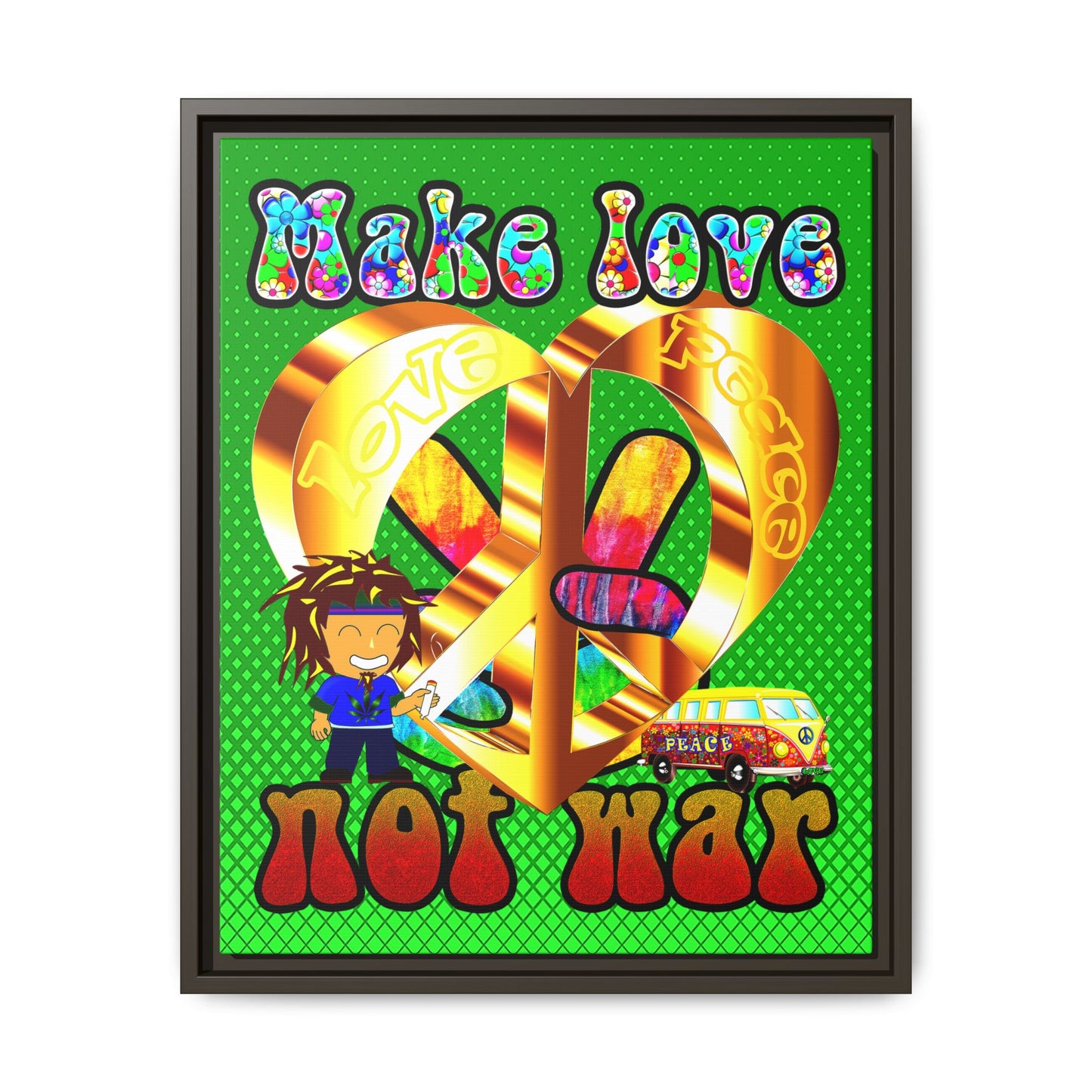 love peace - framed canvas art (logo green)