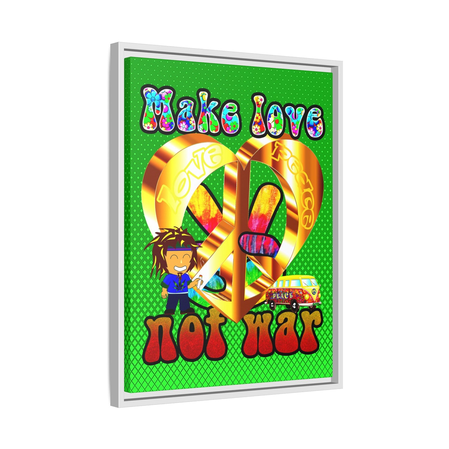 love peace - framed canvas art (logo green)
