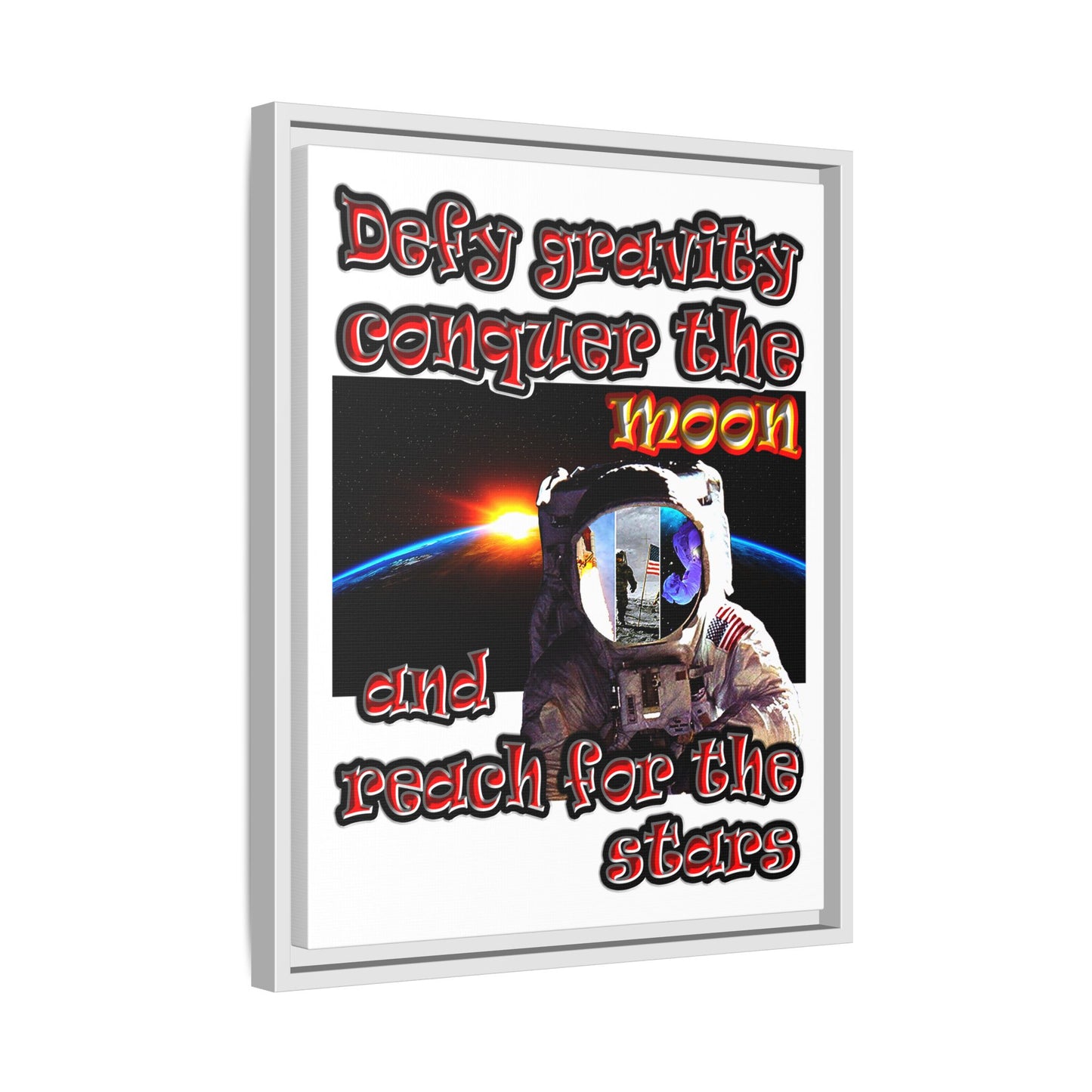 defy conquer reach - framed canvas art (white)