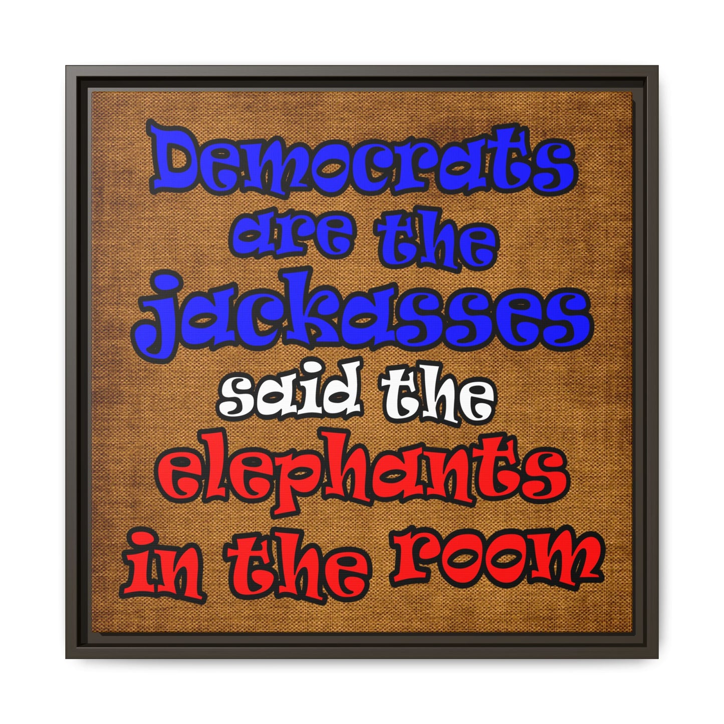 donkeys and elephants - framed canvas art (brown papyrus)