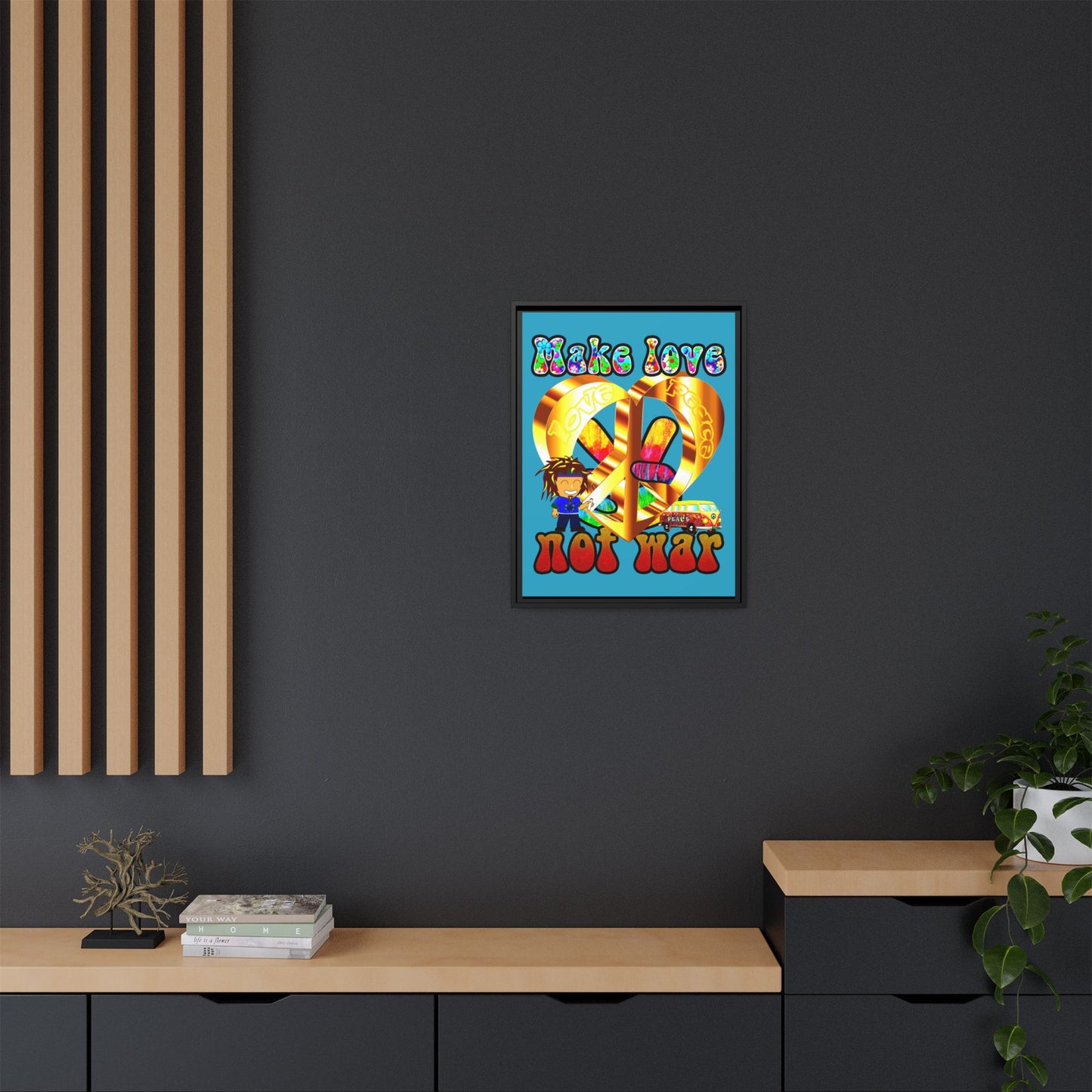 love peace - framed canvas art (turquoise)