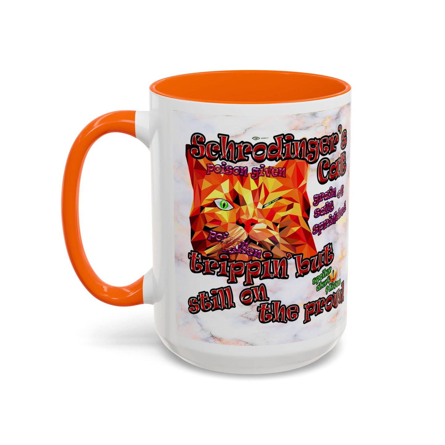 schrodinger's cat - Accent Mug (white marble)