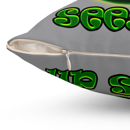green monster - Spun Polyester Square Pillow - (grey)