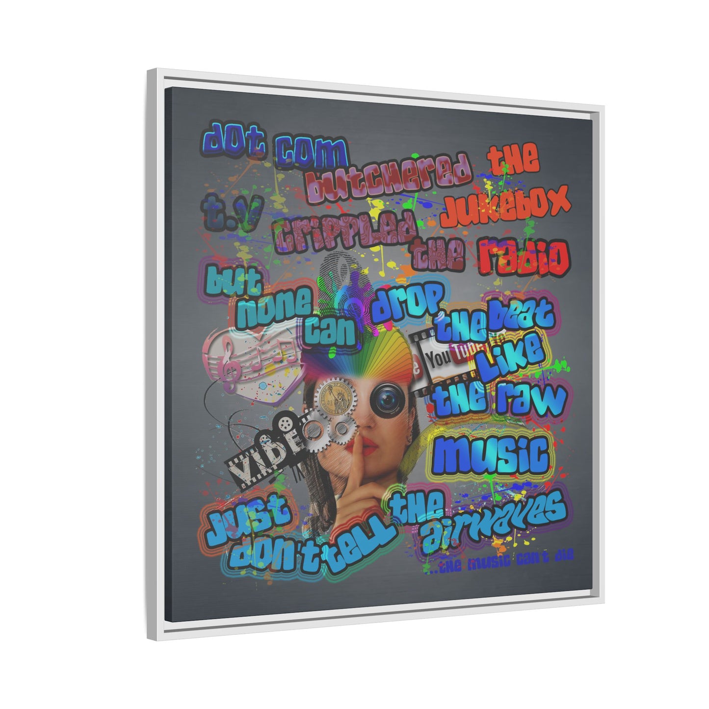 drop the beat - framed canvas art (grey-light grey)