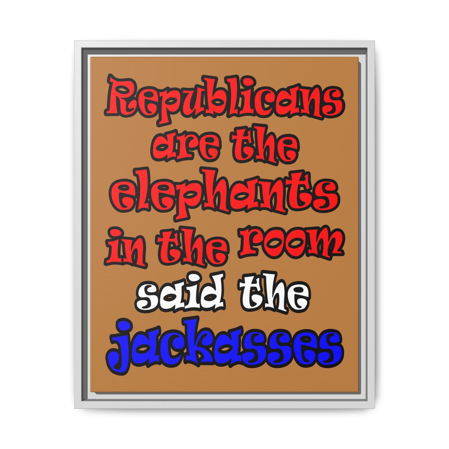 donkeys and elephants - framed canvas art (light brown)