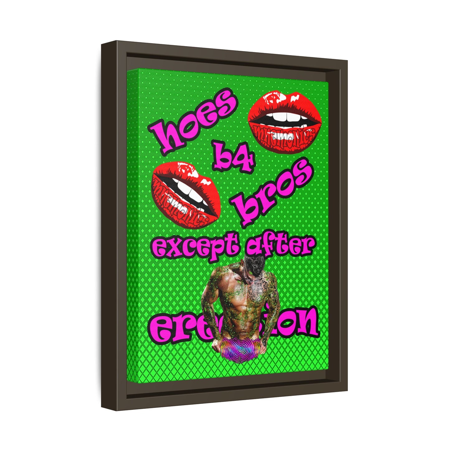 hoes b4 bros - framed canvas art (logo green)