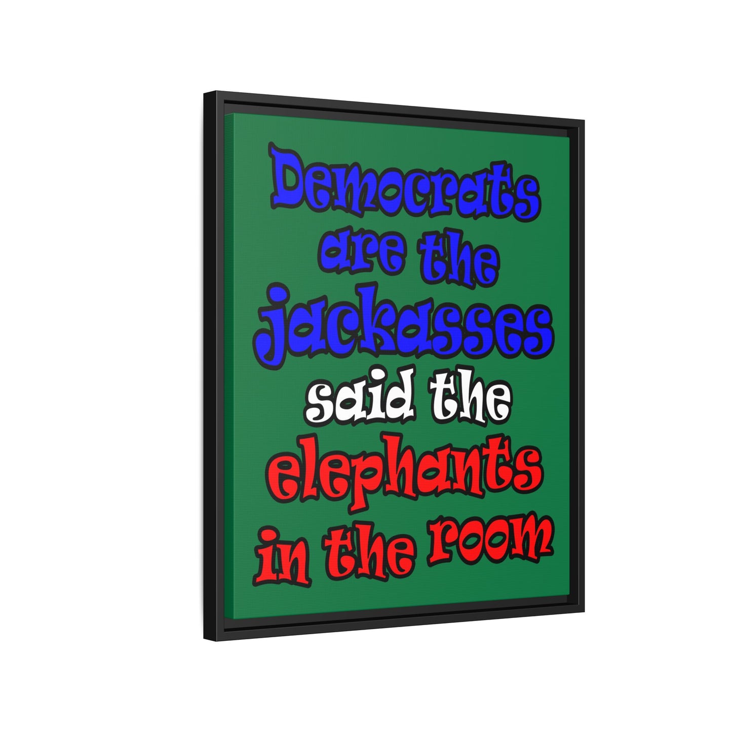 donkeys and elephants - framed canvas art (dark green)