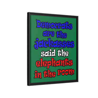 donkeys and elephants - framed canvas art (dark green)