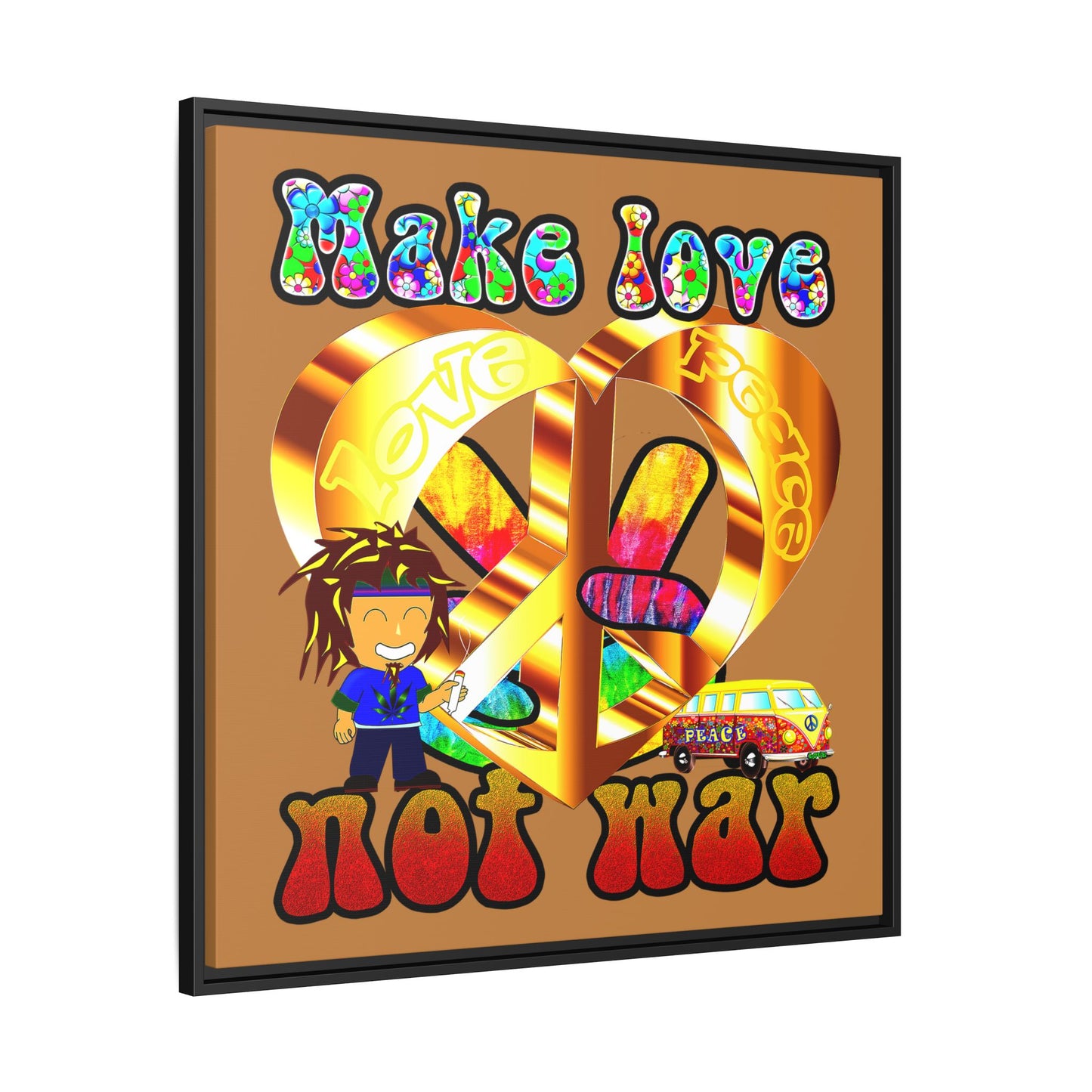 love peace - framed canvas art (light brown)
