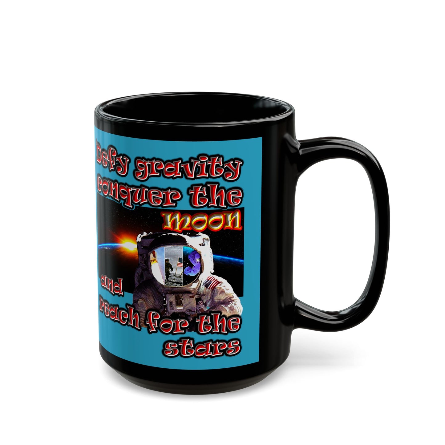 defy conquer reach - Black Mug (turquoise)