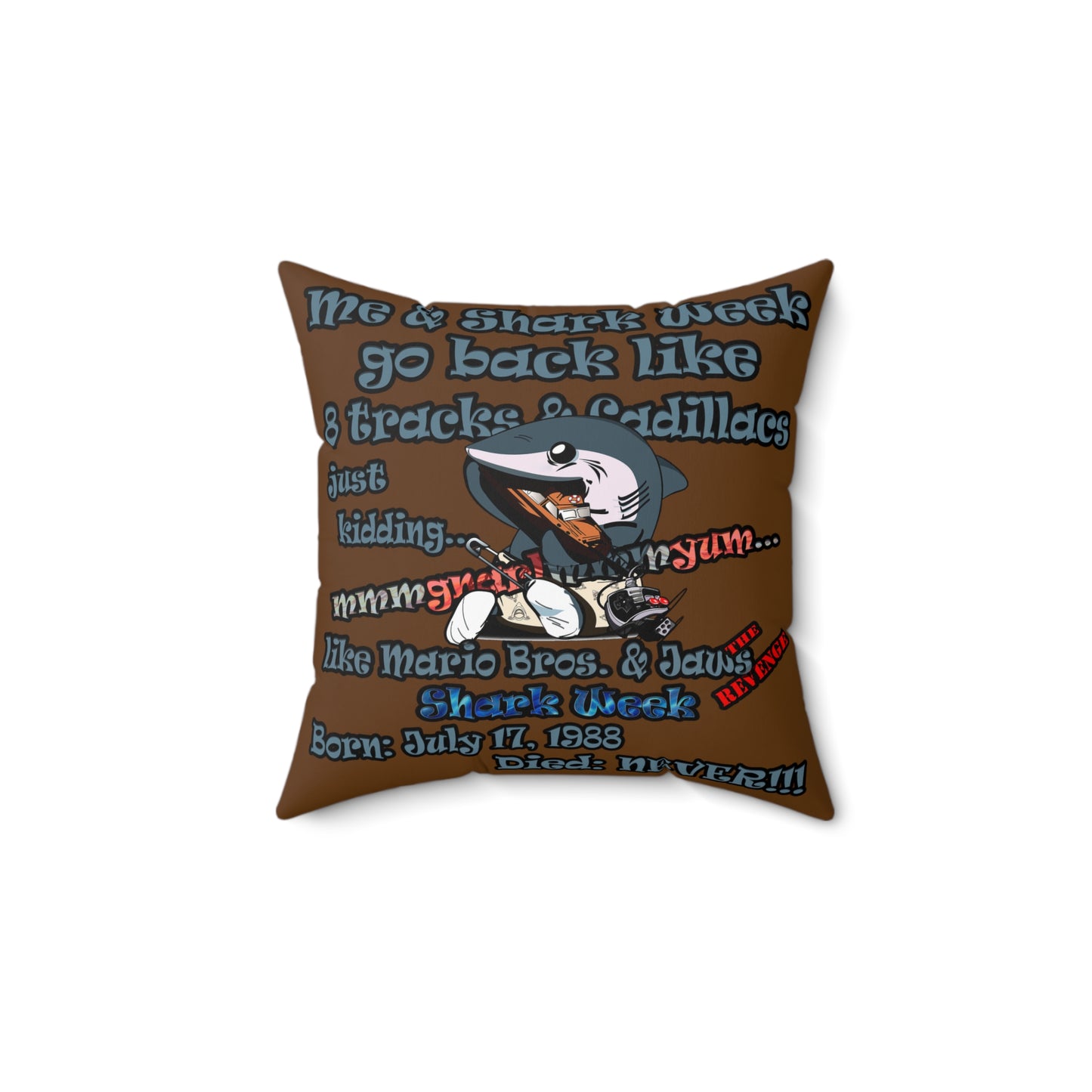 shark week - Faux Suede Square Pillow - (brown)