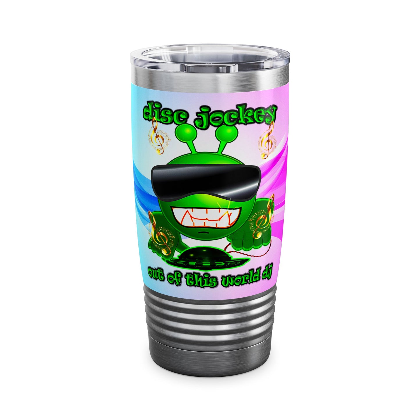 disc jockey - Ringneck Tumbler, 20oz (light blue-pink wave)