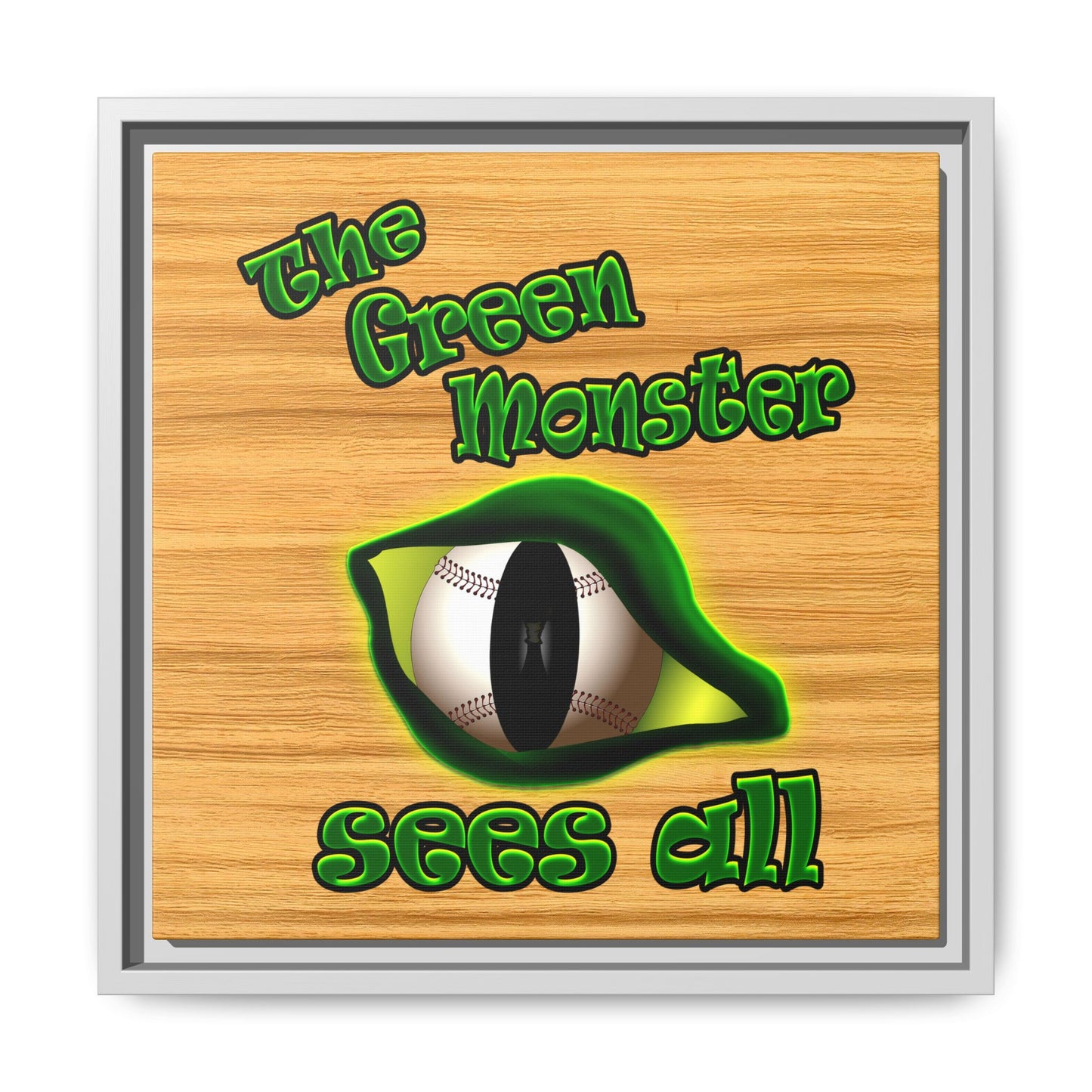 green monster - framed canvas art (butterscotch wood finish)
