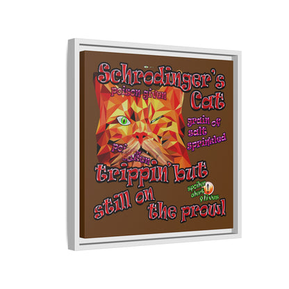 schrodinger's cat - framed canvas art (brown)