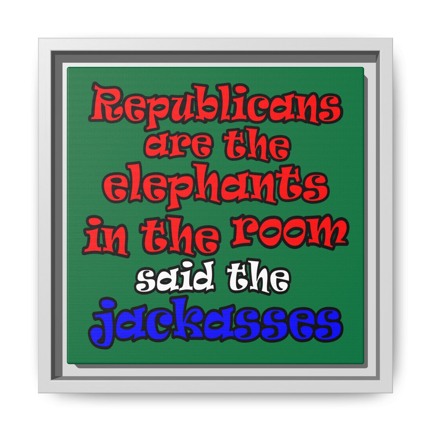 donkeys and elephants - framed canvas art (dark green)