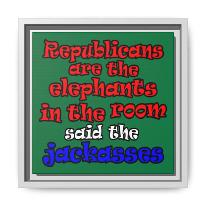 donkeys and elephants - framed canvas art (dark green)
