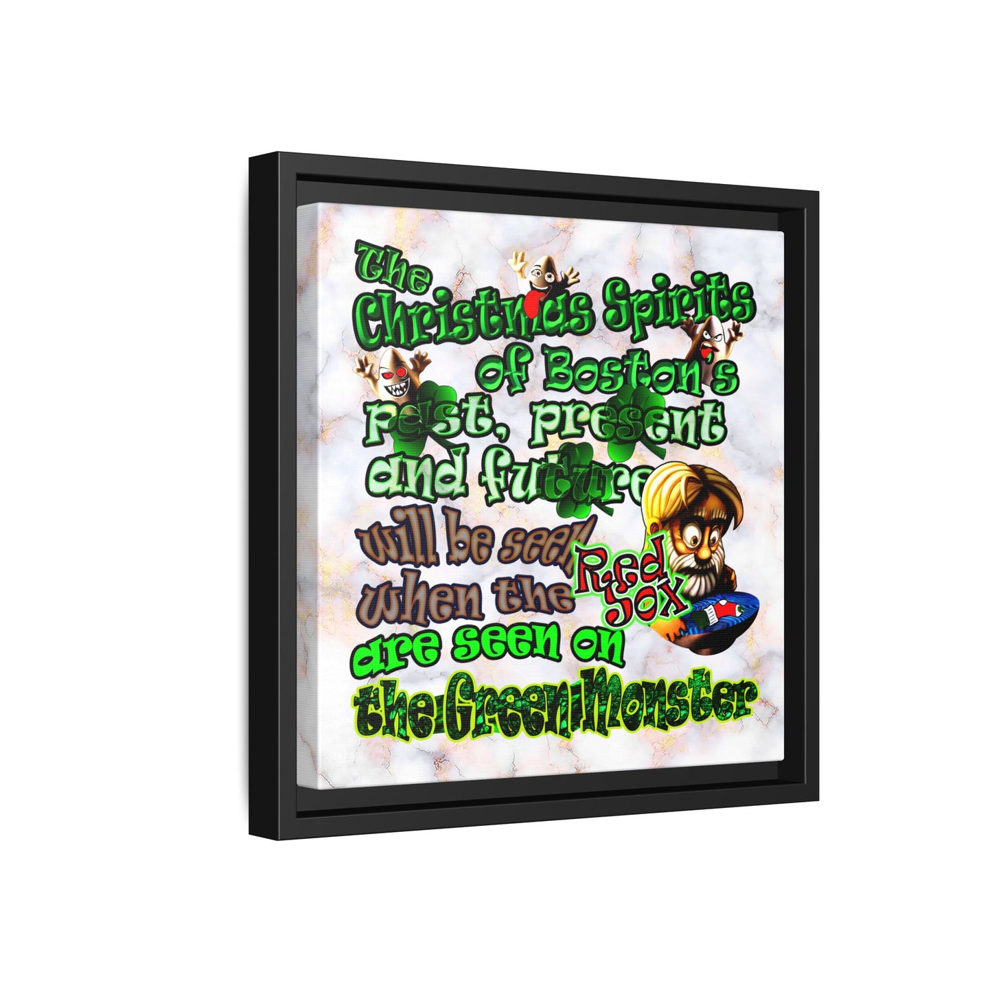 christmas spirits of boston - framed canvas art (white marble)