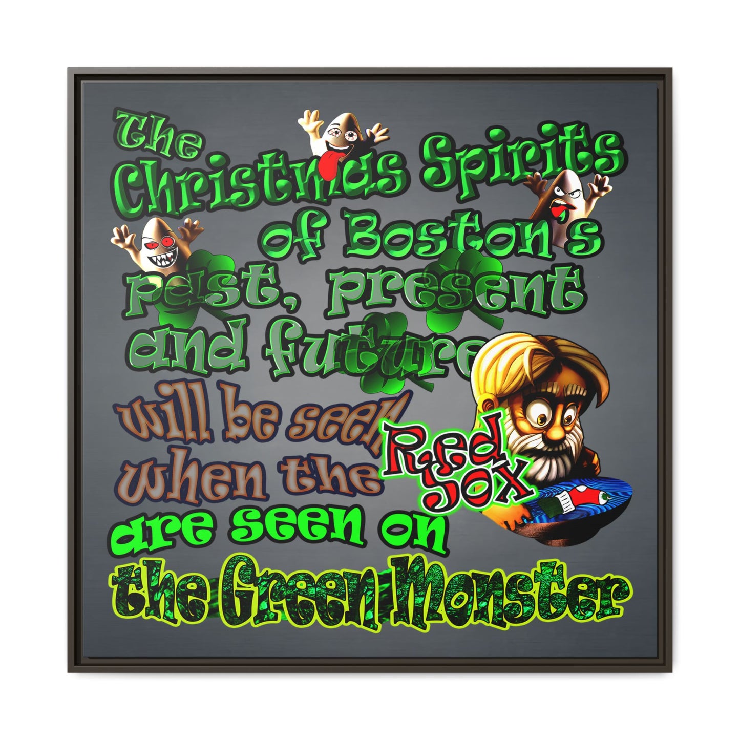 christmas spirits of boston - framed canvas art (grey-light grey)
