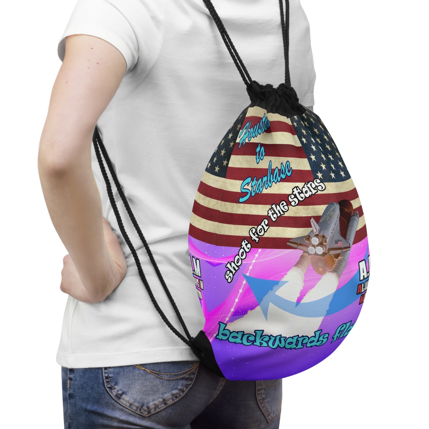 shoot for the stars - Drawstring Bag (purple-pink wave)