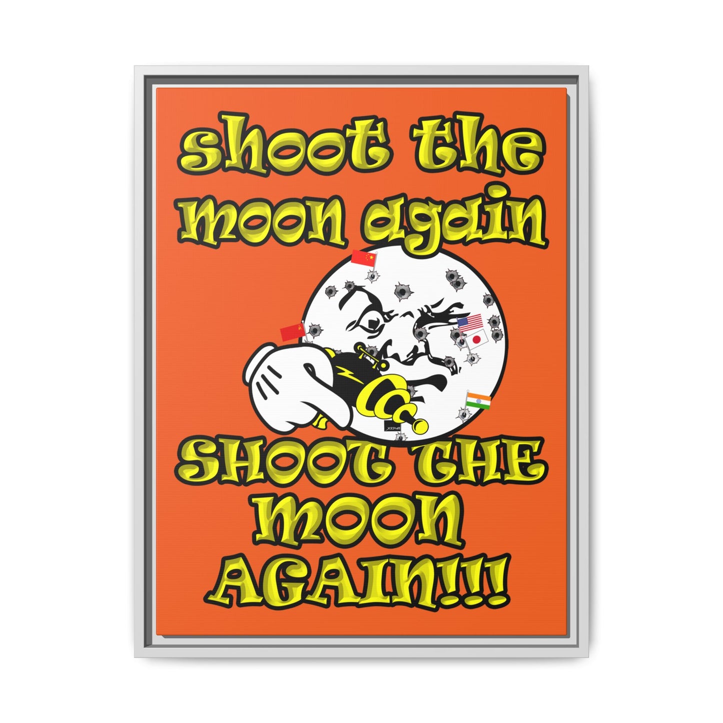 shoot the moon again - framed canvas art (orange)