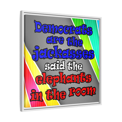donkeys and elephants - framed canvas art (rainbow split)