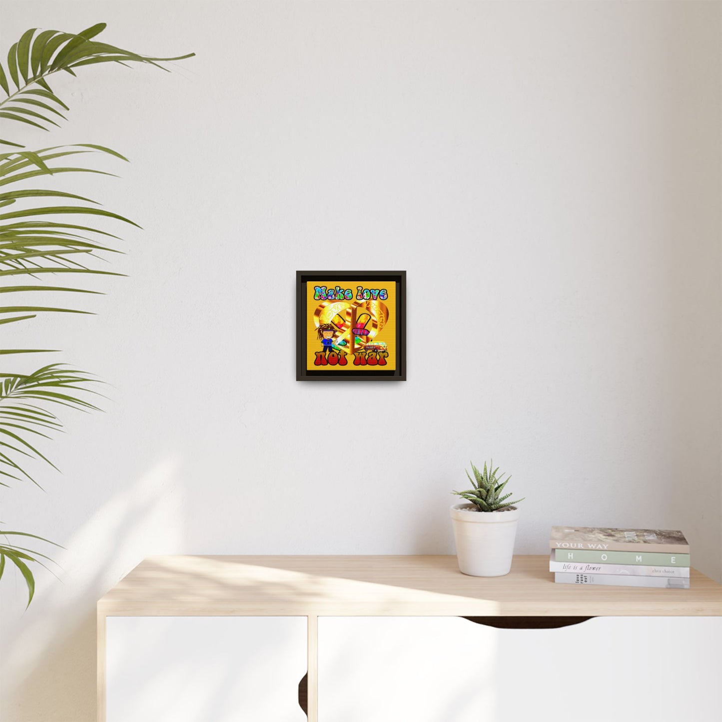 love peace - framed canvas art (yellow)