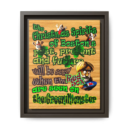 christmas spirits of boston - framed canvas art (butterscotch wood finish)