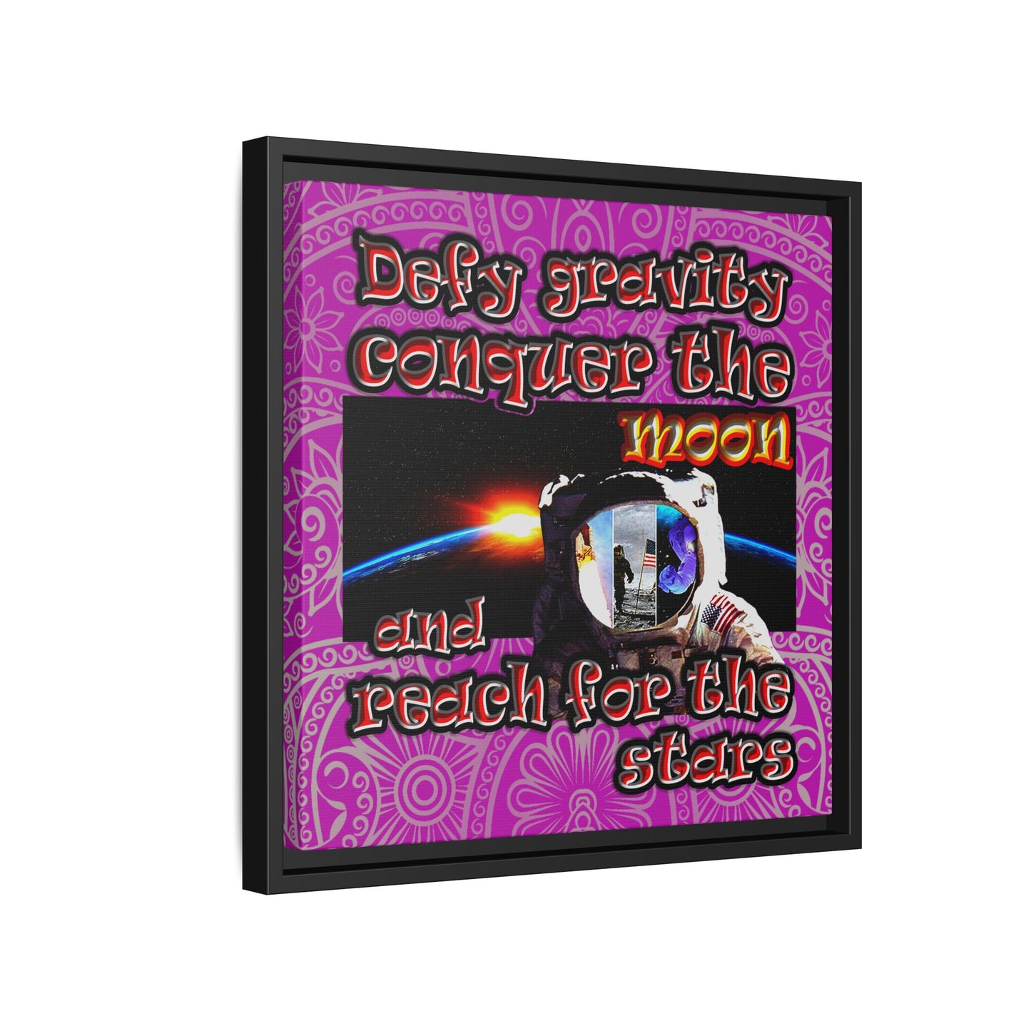 defy conquer reach - framed canvas art (pink swirl)